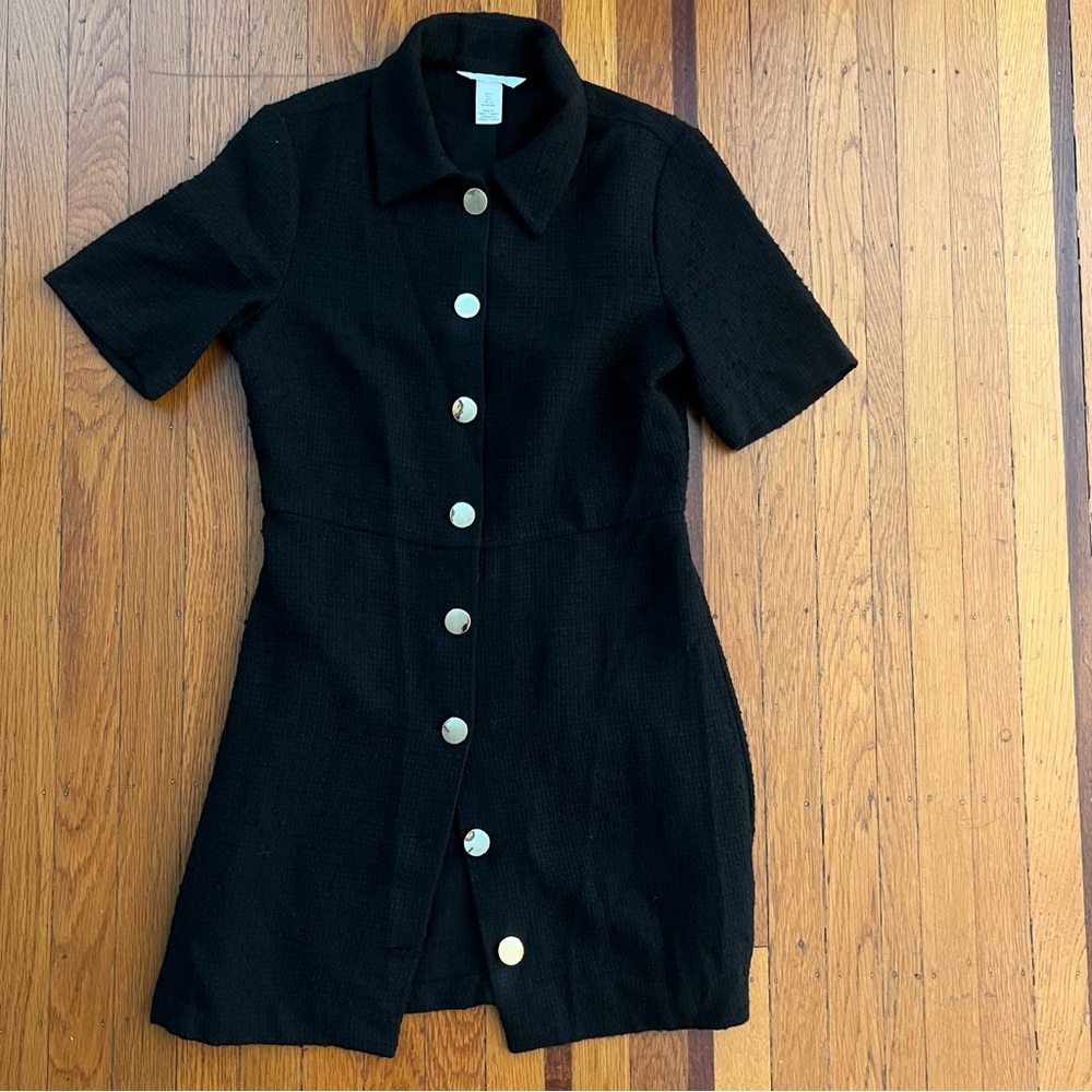 H&M Black gold button front dress preppy S small EUC collared Peter Pan costume